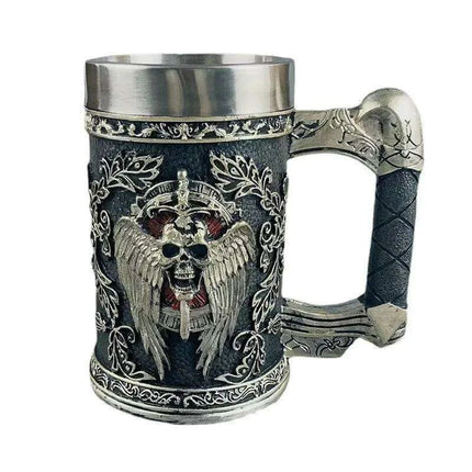 Medieval Angel of Death Skull Stainless Steel Beer Mug - 600ML Unique Horror Design