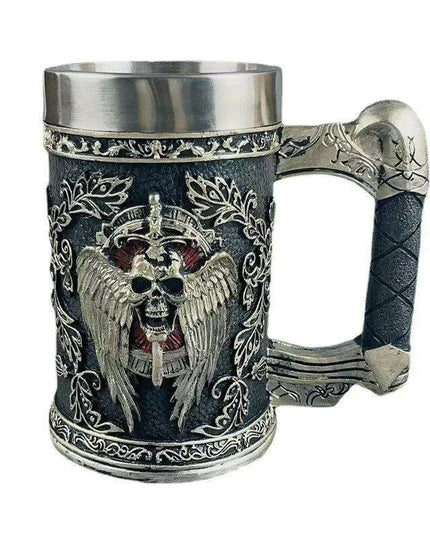 Medieval Angel of Death Skull Stainless Steel Beer Mug - 600ML Unique Horror Design