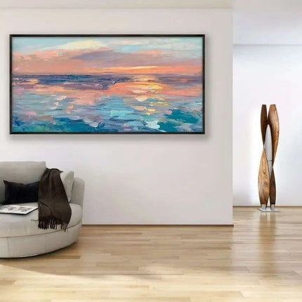 Tranquil Horizon Large Handmade Abstract Oil Painting for Peaceful Home Decor