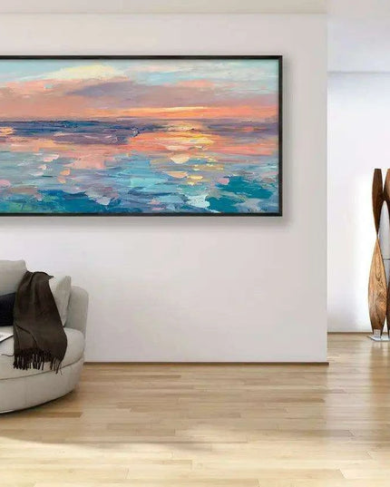 Tranquil Horizon Large Handmade Abstract Oil Painting for Peaceful Home Decor