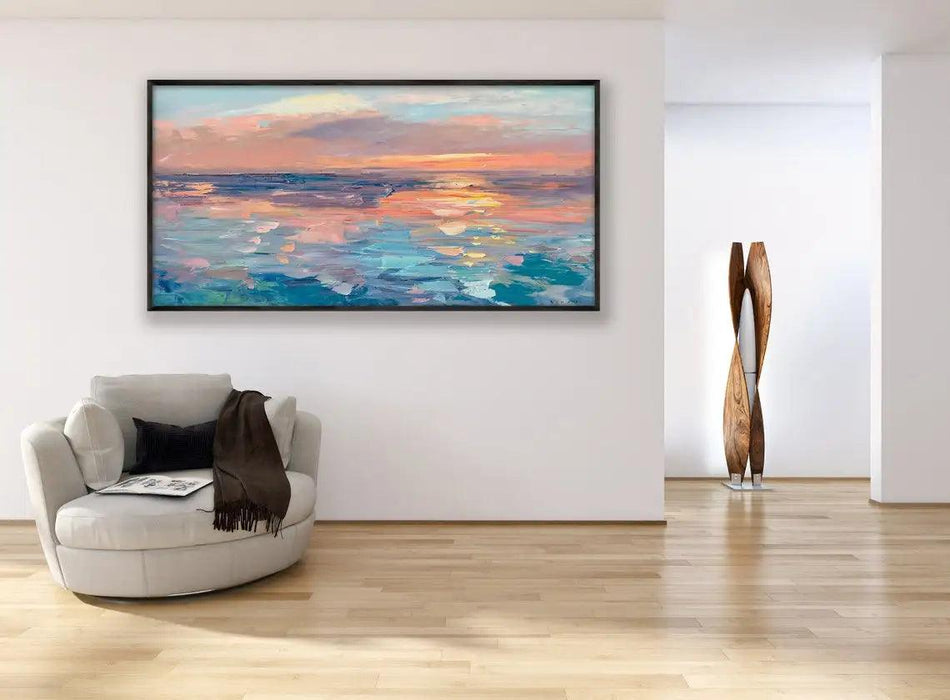 Tranquil Horizon Large Handmade Abstract Oil Painting for Peaceful Home Decor