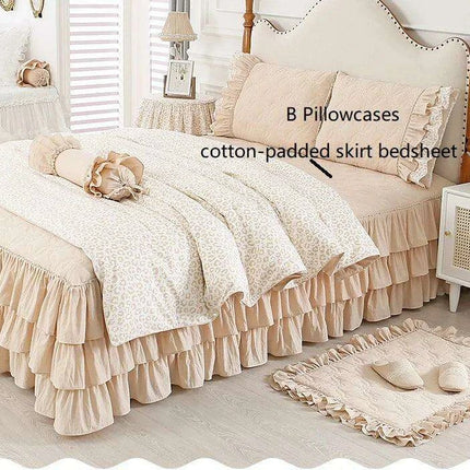 Elegant Leopard Print Ruffled Cotton Bedding Set - 4-Piece Korean-Inspired Duvet Collection with Bed Skirt