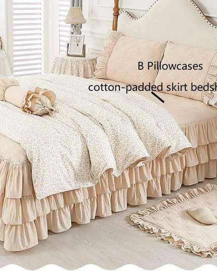 Elegant Leopard Print Ruffled Cotton Bedding Set - 4-Piece Korean-Inspired Duvet Collection with Bed Skirt