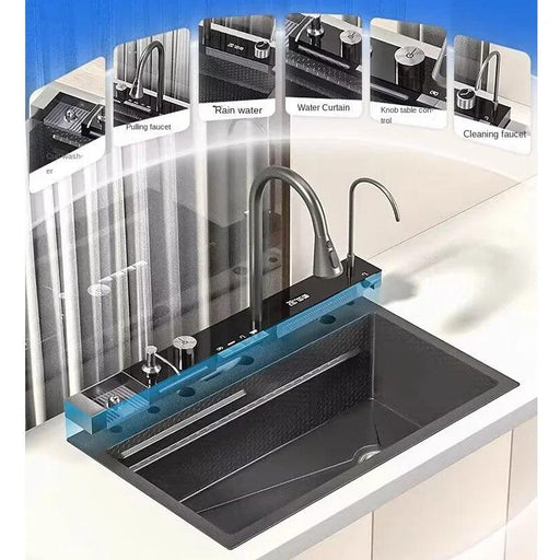 304 Stainless Steel Waterfall Kitchen Sink Faucet Set with Digital Display