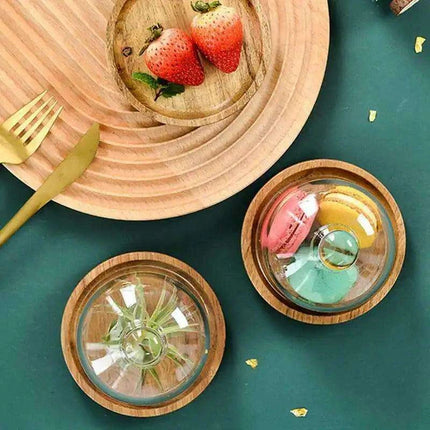 Elegant Acacia Wood Cake Stand with Glass Dome – Perfect for Showcasing Desserts at Home and Events