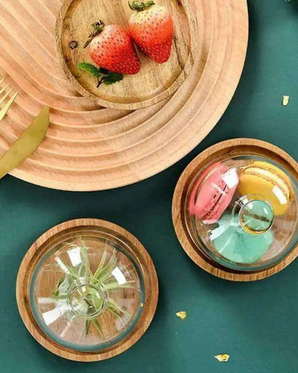 Elegant Acacia Wood Cake Stand with Glass Dome – Perfect for Showcasing Desserts at Home and Events