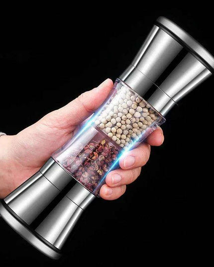 Stainless Steel Dual-Head Spice Grinder with Oversized Storage Compartment