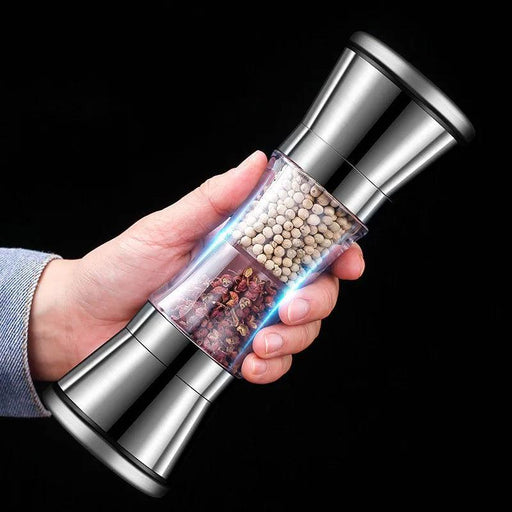 Stainless Steel Dual-Head Spice Grinder with Oversized Storage Compartment