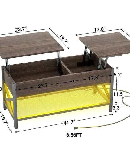 Modern Lift-Top Coffee Table with LED Lighting, USB Ports, and Smart Storage Solutions