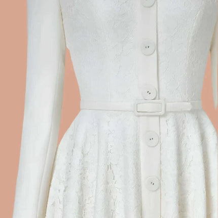 Elegant V-Neck Lace Pleated Belted Evening Gown - Autumn Edition