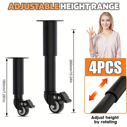 4pcs Metal Extendable Furniture Legs with Casters, Table Legs,with He