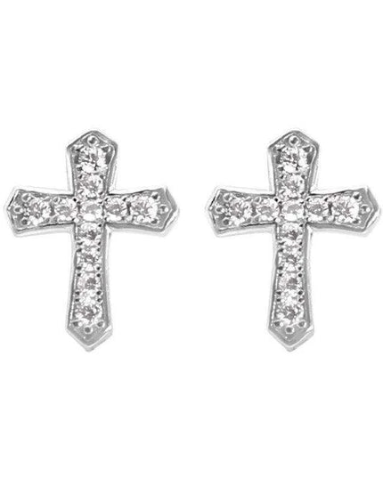 Rhinestone Cross Clip-On Stud Earrings - Stylish 925 Silver Accessories for All Occasions
