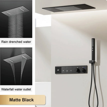 Gun Gray Brass LED Digital Display Thermostatic Shower Set Ceiling Mount Rain Shower Head Adjustable Slide Bar Bathroom Faucet gun-gray-brass-led-digital-display-thermostatic-shower-set-ceiling-mount-rain-shower-head-adjustable-slide-bar-bathroom-faucet