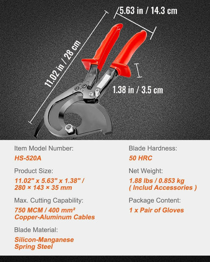 Heavy-Duty Ratcheting Cable Cutter - Precision Cutting Tool for Industry Professionals