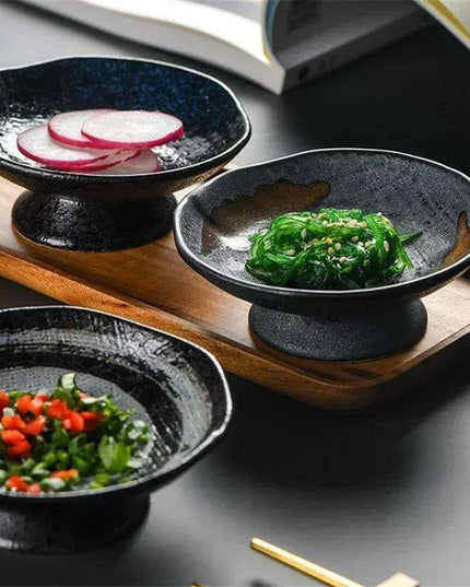 Sophisticated Japanese Ceramic Snack Plate Collection with Unique Elevated Saucer