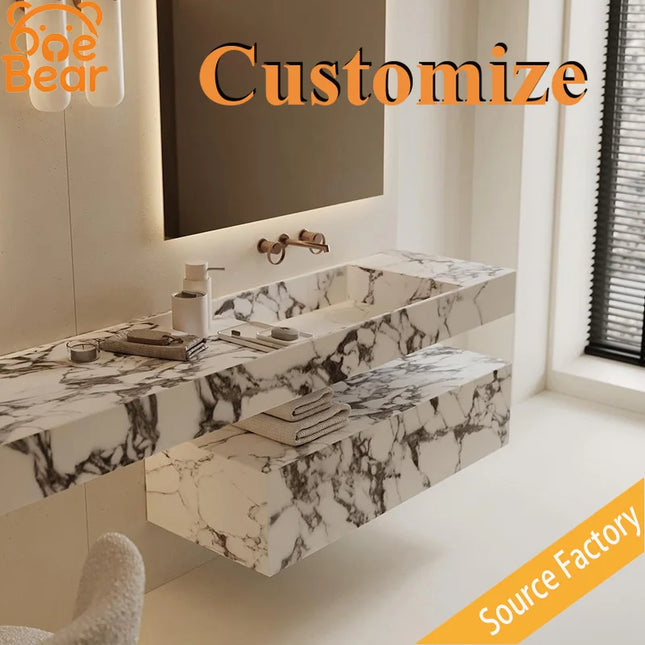One Bear Customizable Glazed Marble Sink - Easy-Clean, High-Gloss Fini