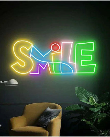 Personalized LED Neon Smile Face Wall Art - Ideal for Home Decor & Celebrations
