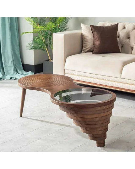 Stylish Walnut Veneer Coffee Table Collection with Chic Smoked Glass Top