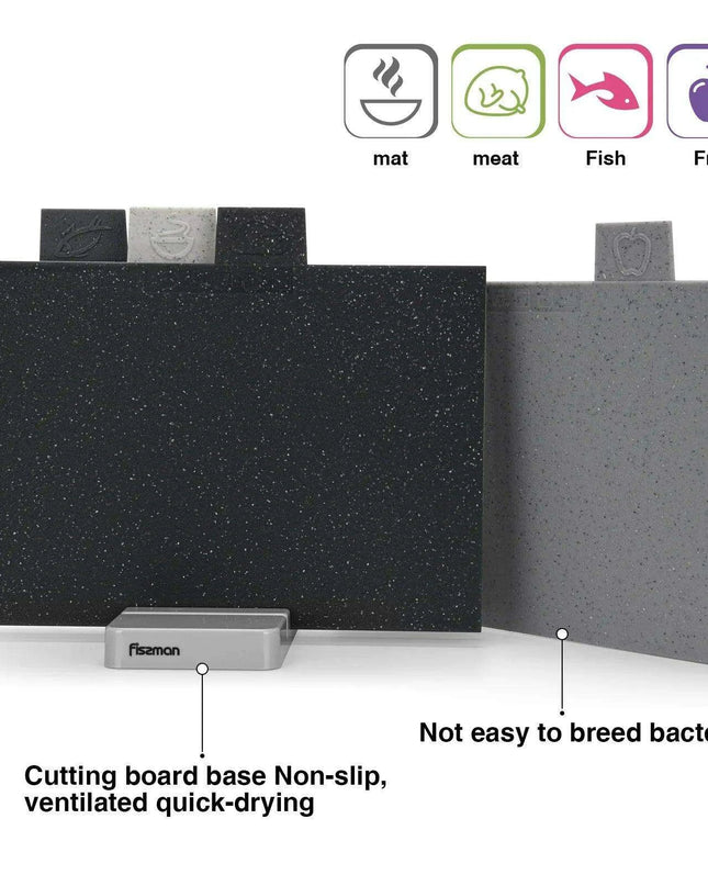 Vibrant Color-Coded Anti-Bacterial Cutting Board Set with Smart Organizer - 4-Piece Collection