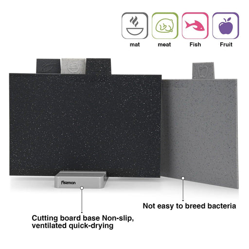 Vibrant Color-Coded Anti-Bacterial Cutting Board Set with Smart Organizer - 4-Piece Collection