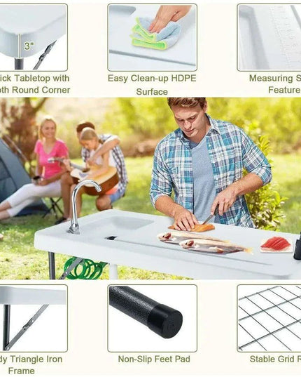 Portable Folding Fish Cleaning Table with Sink and Sprayer - Ideal for Outdoor Activities, Camping, and Fishing