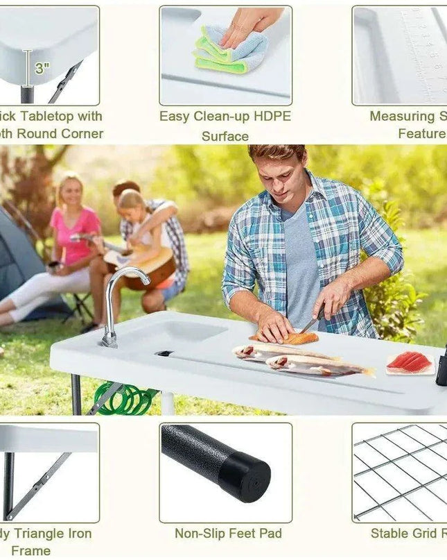 Portable Folding Fish Cleaning Table with Sink and Sprayer - Ideal for Outdoor Activities, Camping, and Fishing