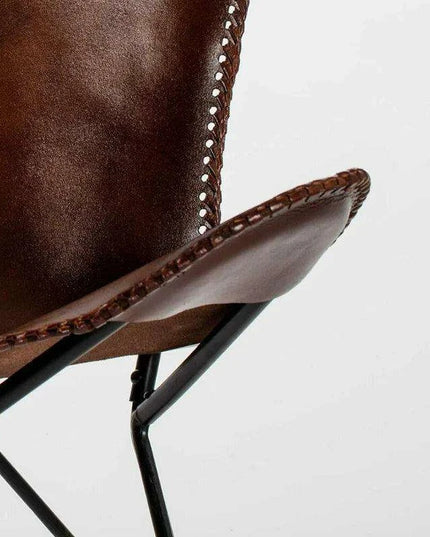 Retro Brown Leather Butterfly Chair with Sturdy Iron Frame for Stylish Comfort