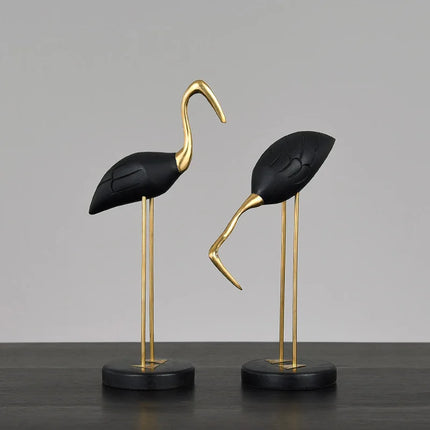 Xin Yi Wooden Crane Bird Sculpture - Brass Home Décor Figurine