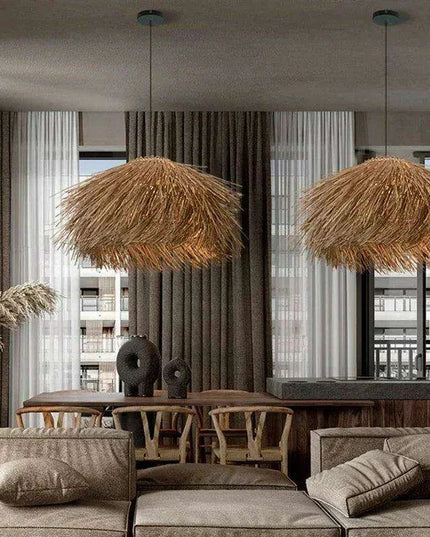Elegant Rattan and Metal Pendant Lamp Inspired by Japanese Wabi Sabi Aesthetics