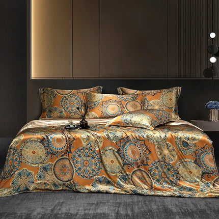 Mulberry Silk Bedding Set — 4-Piece Vintage Boho Design, 22mm