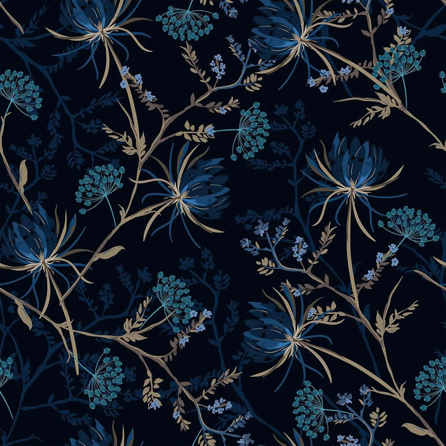 Très Elite Dark Dandelion Floral Peel and Stick Wallpaper - Removable,