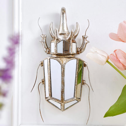 Rhinoceros Beetle Wall Sculpture | Gold & Silver Resin Wall Art