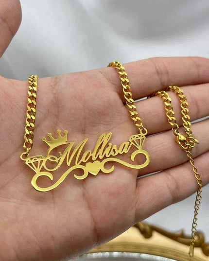 Personalized Royal Crown Name Necklace - Elegant Cuban Chain Jewelry for Women
