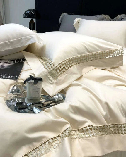 Exquisite Houndstooth Egyptian Cotton Luxury Bedding Collection - Duvet Cover, Sheets & Pillowcases, 100S Quality
