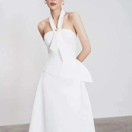 Elegant Women's Summer Evening Halter Top and Flowing Skirt Ensemble for 2024