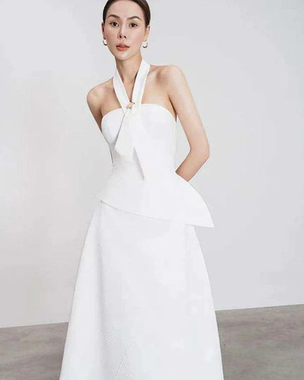 Elegant Women's Summer Evening Halter Top and Flowing Skirt Ensemble for 2024