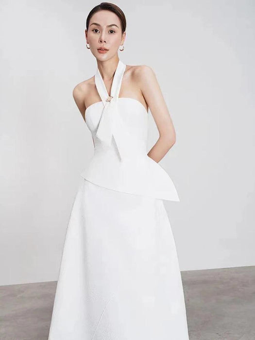 Elegant Women's Summer Evening Halter Top and Flowing Skirt Ensemble for 2024