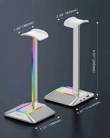 Link Dream Z8 LED Gaming Headset Stand with USB Type-C Connectivity - Elegant Silver Aluminum Earphone Organizer