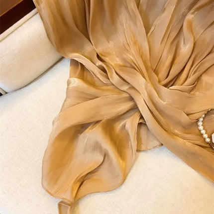 Brave Mother Women's Summer V-Neck Chiffon Blouse with Irregular Hem