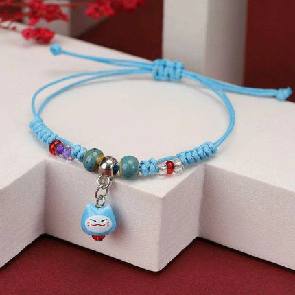 Fortune Bringer Lucky Cat Adjustable Bracelet - Handmade Red Accessory for Positive Energy