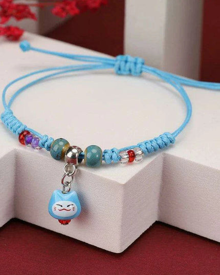 Fortune Bringer Lucky Cat Adjustable Bracelet - Handmade Red Accessory for Positive Energy