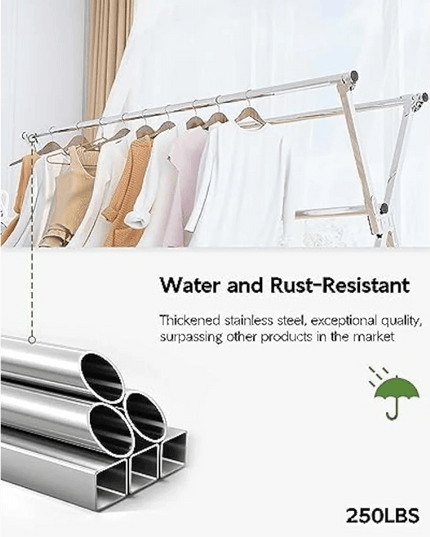 Vikaqi Premium Stainless Steel Adjustable Clothes Drying Rack with Bonus Accessories