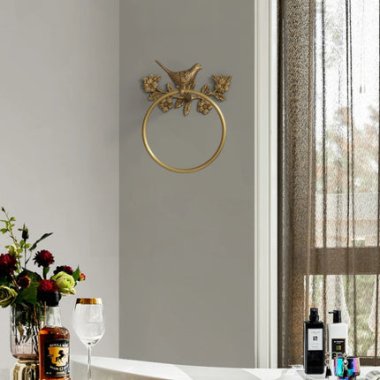 Retro Brass Bird Towel Ring | Perforation-Free Bathroom Wall Hook