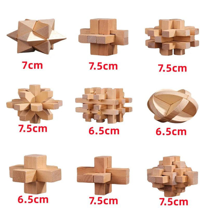 Luban Lock 9-Piece Wooden Puzzle Set - Engaging 3D Brain Teaser for All Ages, Educational IQ Challenge