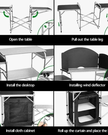 Versatile Roll-Top BBQ Table with Windscreen & Generous Storage - Black2cabinet
