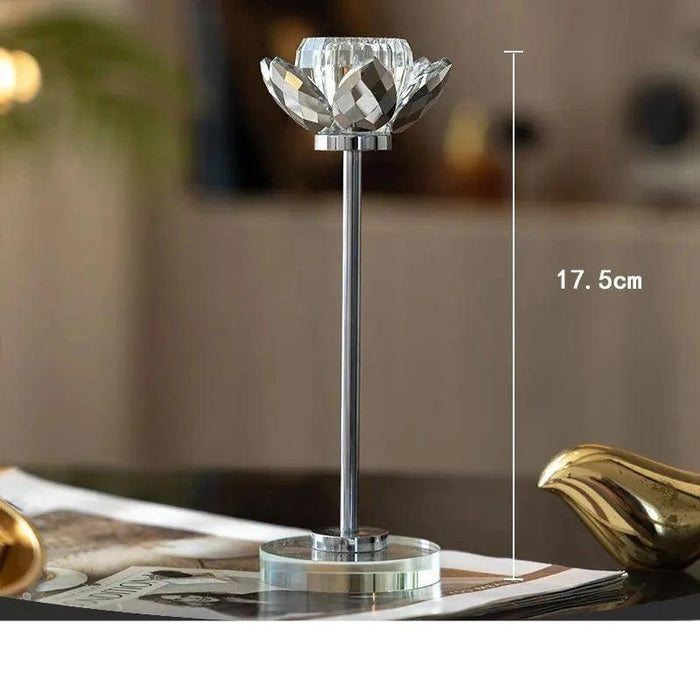 Glistening Golden Lotus Candle Stand with Crystal Floral Details - Exquisite Wedding Centerpiece