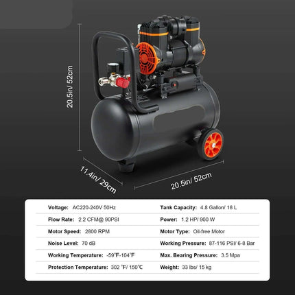 Whisper-Quiet Oil-Free Air Compressor Kit for Home and Automotive Use - Compact 9L, 18L, 24L, 35L Inflator