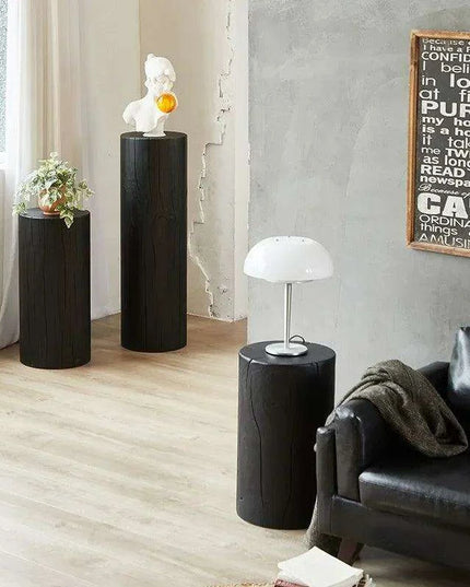 Nordic-Inspired Black Round Wooden Coffee Table: Stylish Side Table for Modern Living Spaces