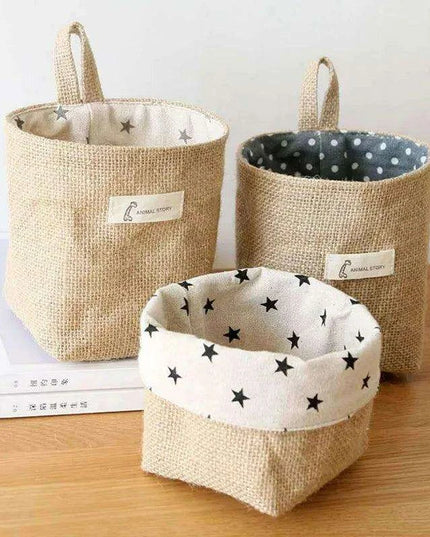 Versatile Foldable Jute and Cotton Storage Basket for Home and Travel