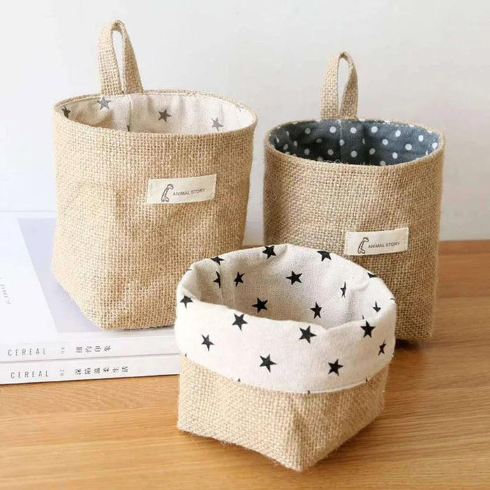 Versatile Foldable Jute and Cotton Storage Basket for Home and Travel